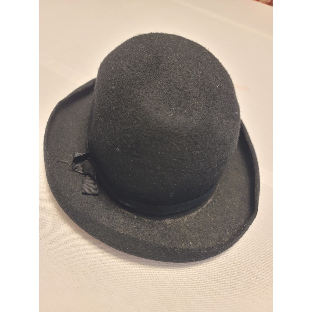 Vintage Evelyn Varon Black Felt Bowler/Derby Hat with Bow Costume Theater